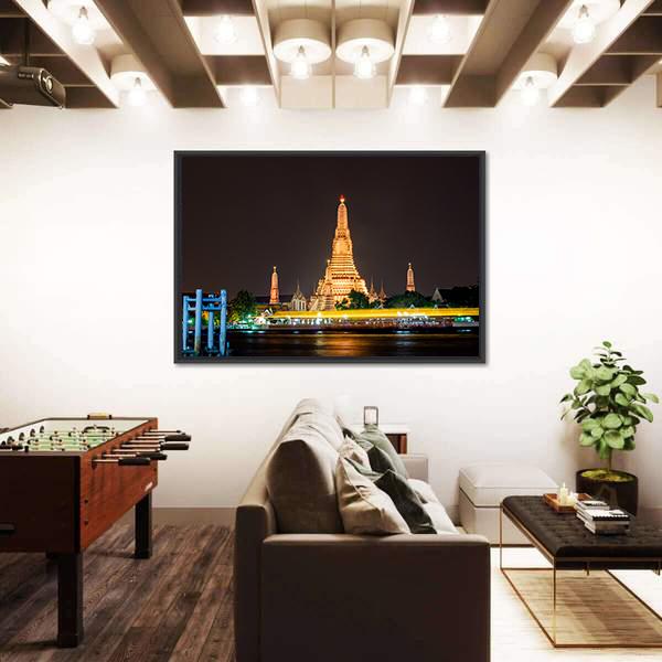 Wat Arun Ratchawararam Temple Canvas Wall Art-3 Horizontal-Gallery Wrap-25" x 16"-Tiaracle