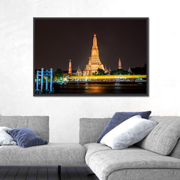 Wat Arun Ratchawararam Temple Canvas Wall Art-3 Horizontal-Gallery Wrap-25" x 16"-Tiaracle