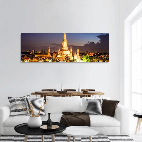 Wat Arun Temple At Night Panoramic Canvas Wall Art-1 Piece-36" x 12"-Tiaracle