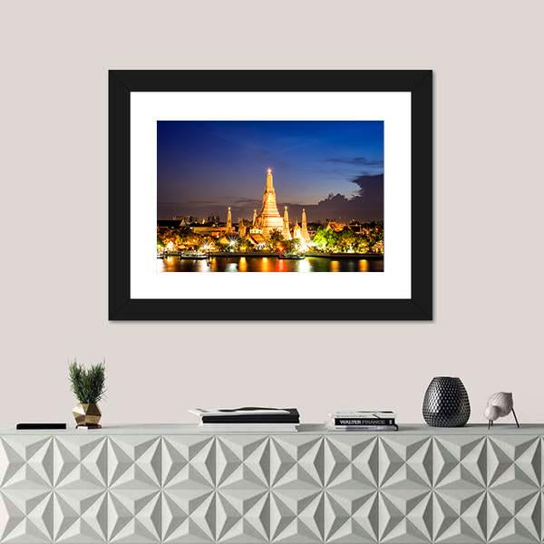 Wat Arun Temple At Night Panoramic Canvas Wall Art-1 Piece-36" x 12"-Tiaracle