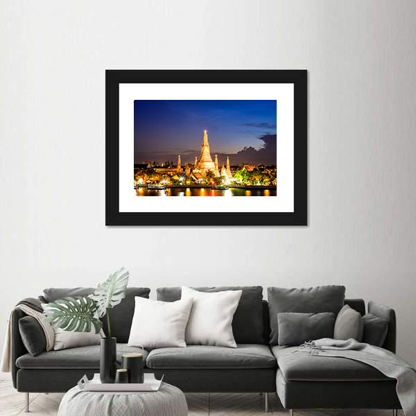 Wat Arun Temple At Night Panoramic Canvas Wall Art-1 Piece-36" x 12"-Tiaracle