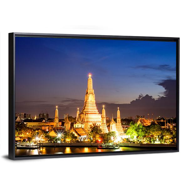 Wat Arun Temple At Night Panoramic Canvas Wall Art-1 Piece-36" x 12"-Tiaracle
