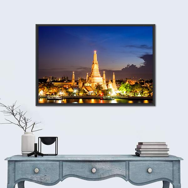 Wat Arun Temple At Night Panoramic Canvas Wall Art-1 Piece-36" x 12"-Tiaracle