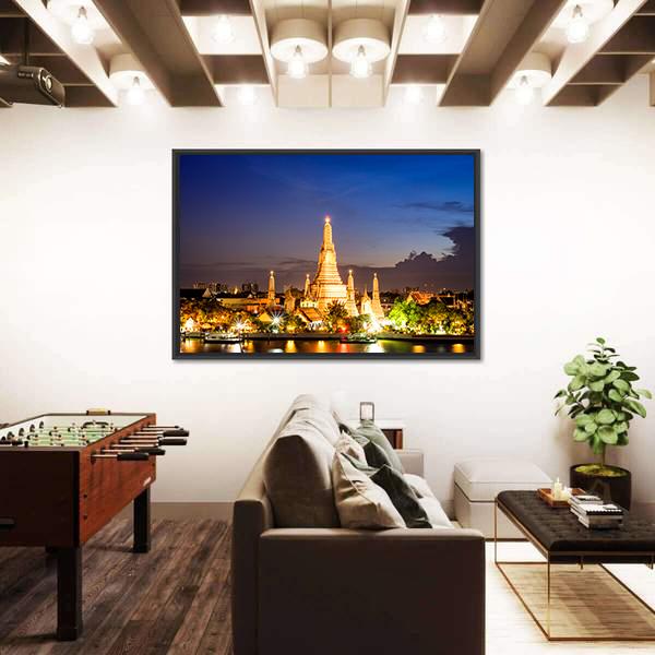 Wat Arun Temple At Night Panoramic Canvas Wall Art-1 Piece-36" x 12"-Tiaracle