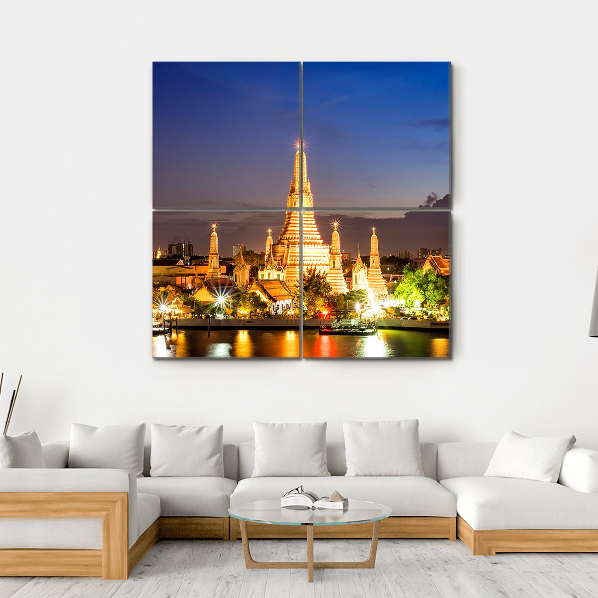 Wat Arun Temple In Bangkok Canvas Wall Art-4 Square-Gallery Wrap-17" x 17"-Tiaracle