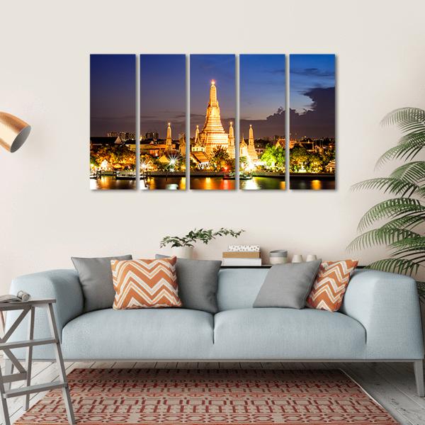 Wat Arun Temple In Bangkok Canvas Wall Art-5 Horizontal-Gallery Wrap-22" x 12"-Tiaracle