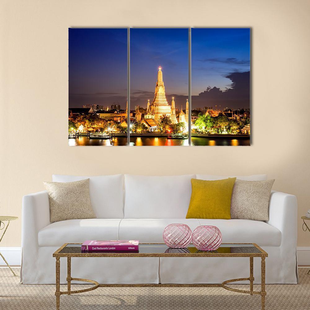 Wat Arun Temple In Bangkok Canvas Wall Art-3 Horizontal-Gallery Wrap-37" x 24"-Tiaracle