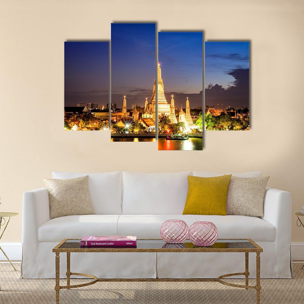Wat Arun Temple In Bangkok Canvas Wall Art-4 Pop-Gallery Wrap-50" x 32"-Tiaracle