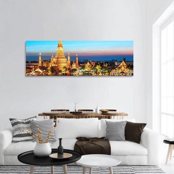 Wat Arun Temple In Bangkok Panoramic Canvas Wall Art-1 Piece-36" x 12"-Tiaracle