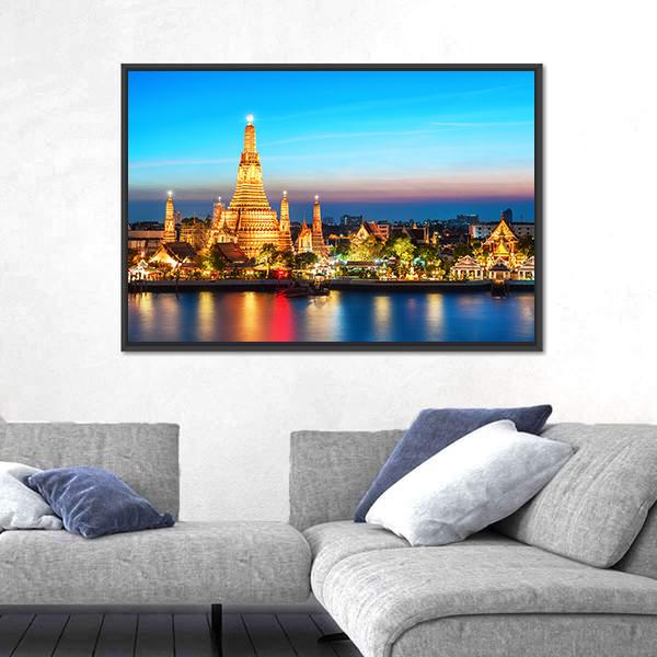 Wat Arun Temple In Bangkok Panoramic Canvas Wall Art-1 Piece-36" x 12"-Tiaracle