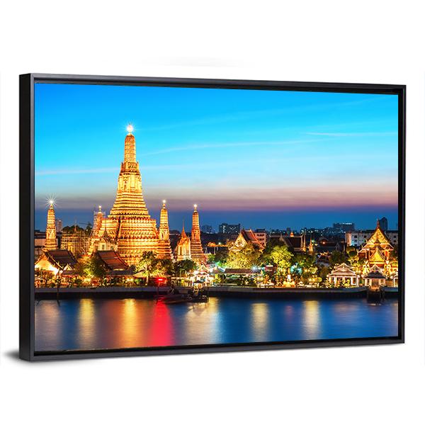 Wat Arun Temple In Bangkok Panoramic Canvas Wall Art-1 Piece-36" x 12"-Tiaracle