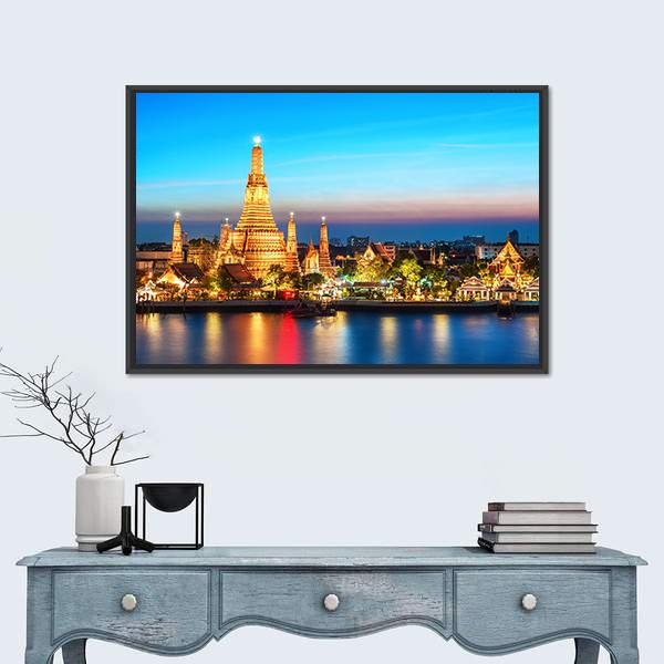 Wat Arun Temple In Bangkok Panoramic Canvas Wall Art-1 Piece-36" x 12"-Tiaracle