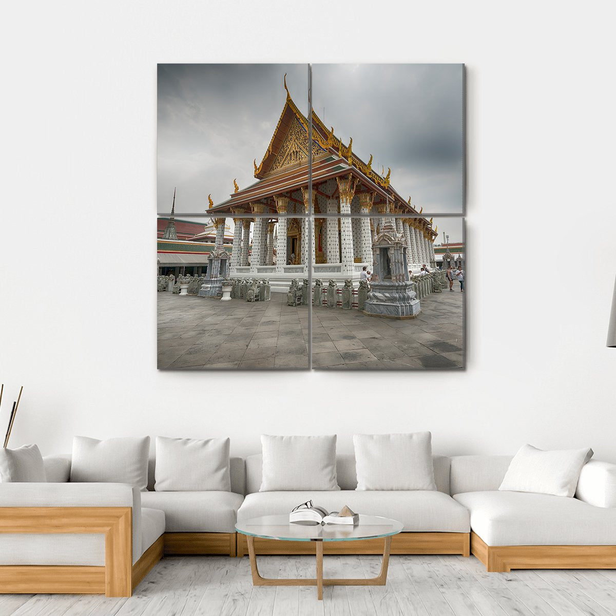 Wat Arun Temple In Bangkok Thailand Canvas Wall Art-4 Square-Gallery Wrap-17" x 17"-Tiaracle