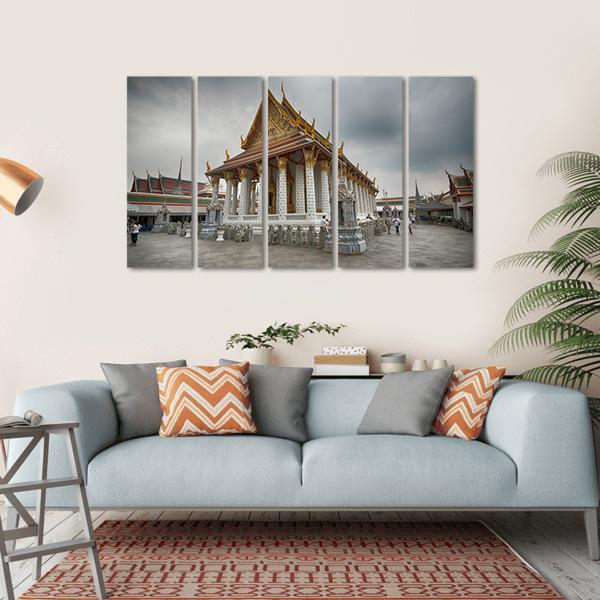 Wat Arun Temple In Bangkok Thailand Canvas Wall Art-5 Horizontal-Gallery Wrap-22" x 12"-Tiaracle