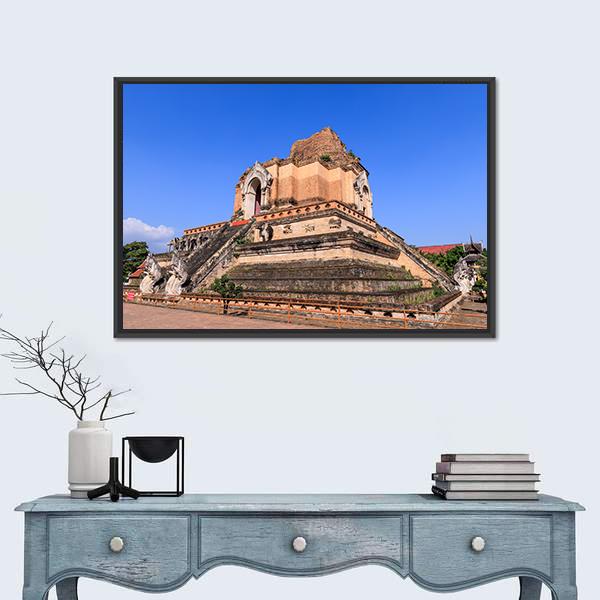 Wat Chedi Luang Temple In Chiang Mai Canvas Wall Art-1 Piece-Floating Frame-24" x 16"-Tiaracle