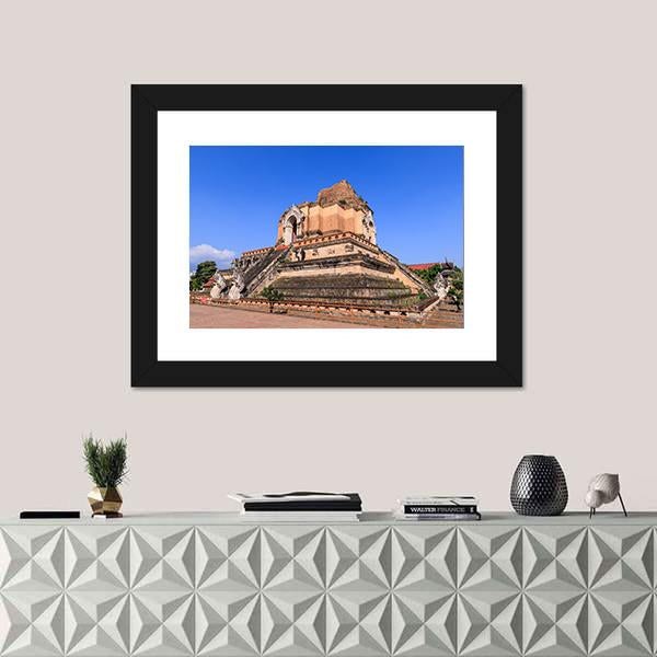 Wat Chedi Luang Temple In Chiang Mai Canvas Wall Art-1 Piece-Framed Print-20" x 16"-Tiaracle