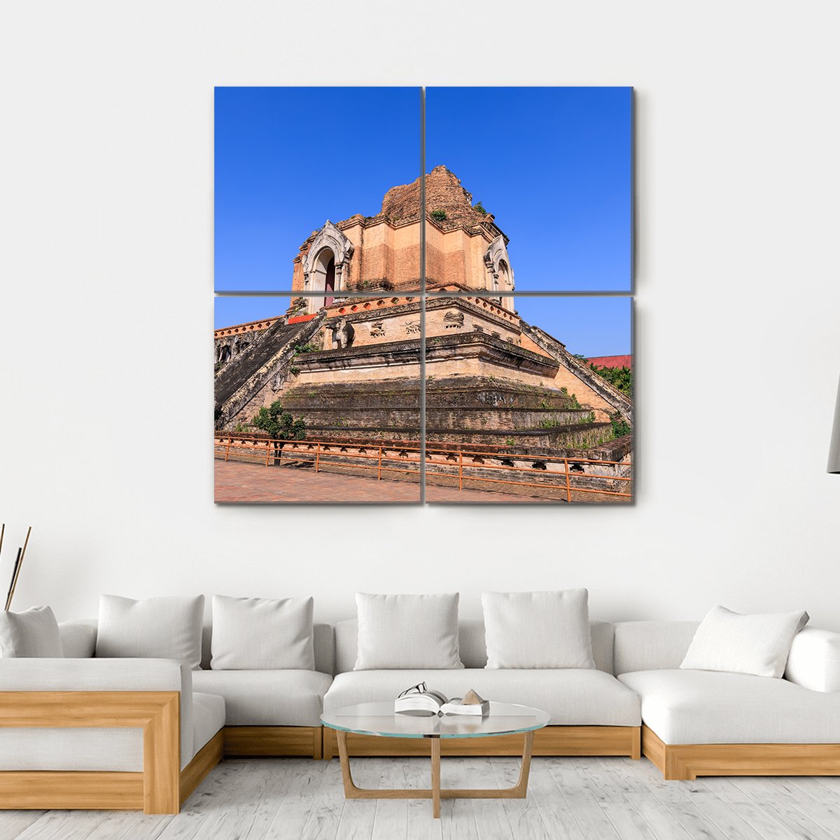 Wat Chedi Luang Temple In Chiang Mai Canvas Wall Art-4 Square-Gallery Wrap-17" x 17"-Tiaracle