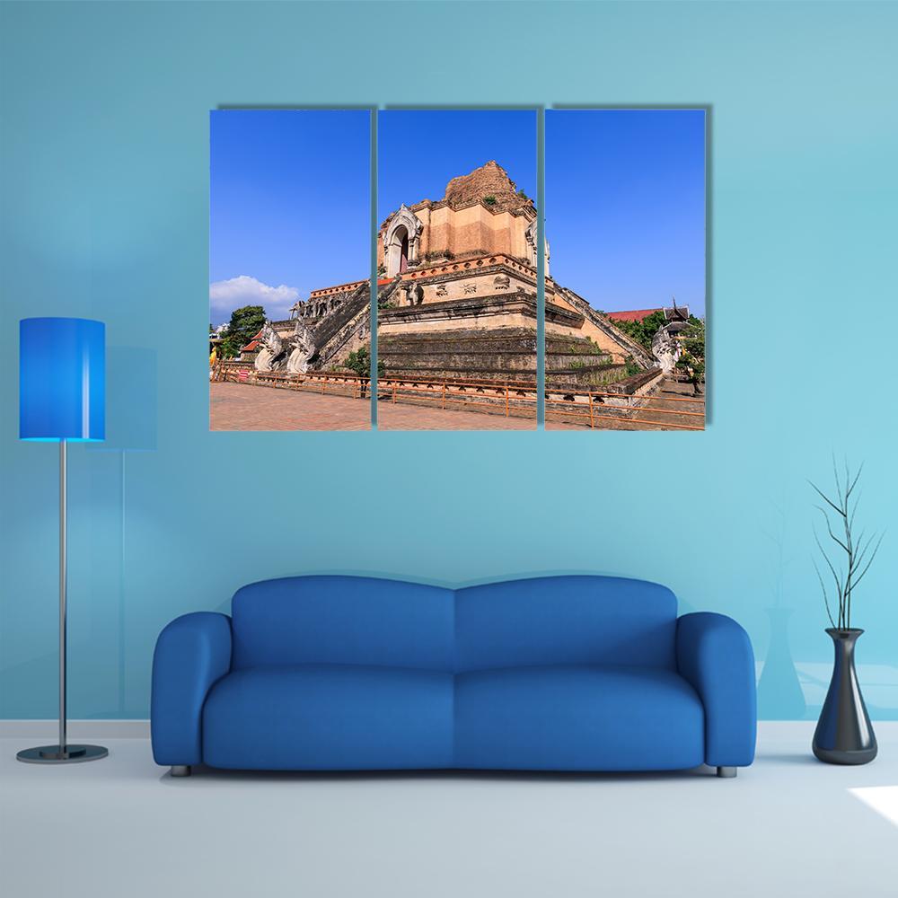 Wat Chedi Luang Temple In Chiang Mai Canvas Wall Art-3 Horizontal-Gallery Wrap-37" x 24"-Tiaracle