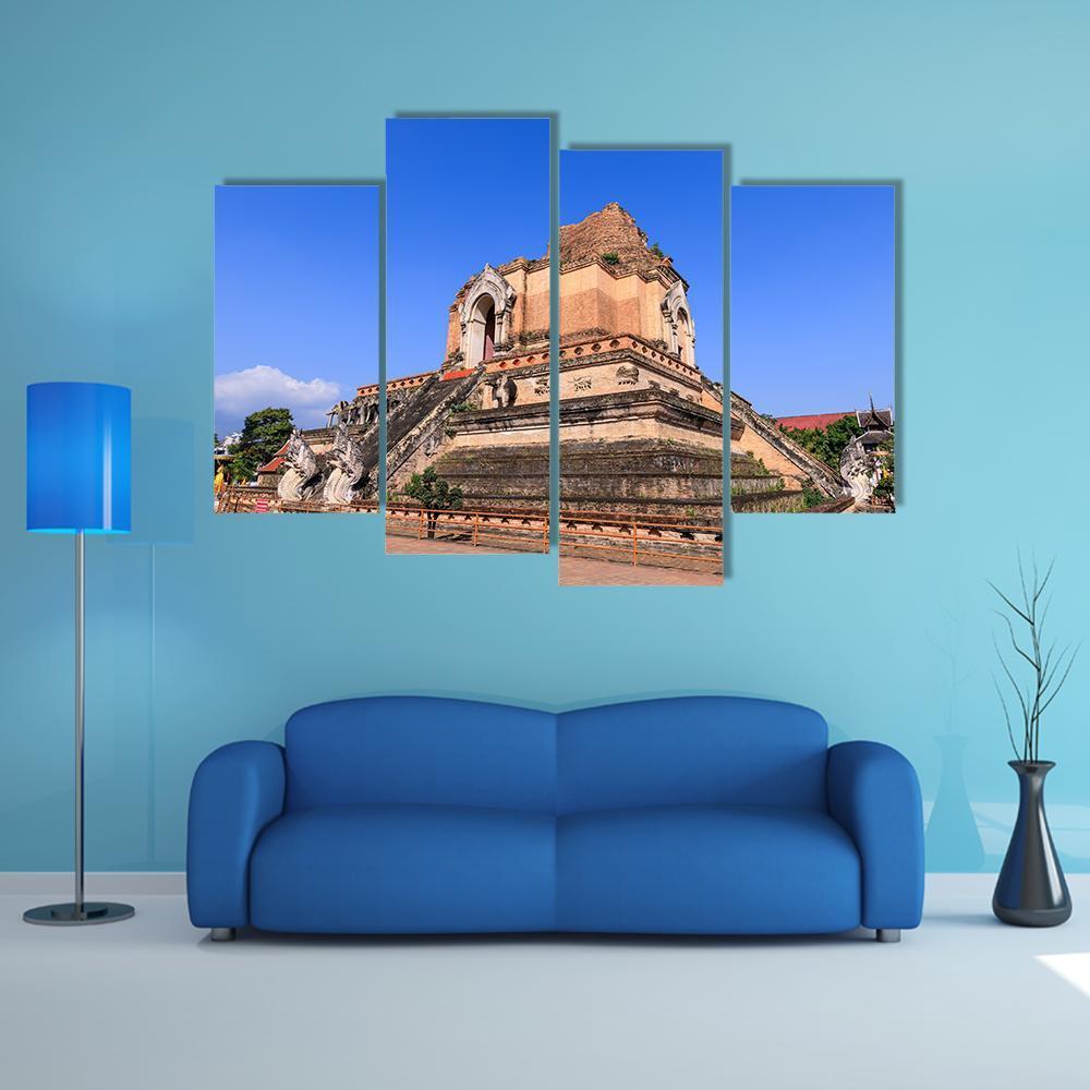 Wat Chedi Luang Temple In Chiang Mai Canvas Wall Art-4 Pop-Gallery Wrap-50" x 32"-Tiaracle