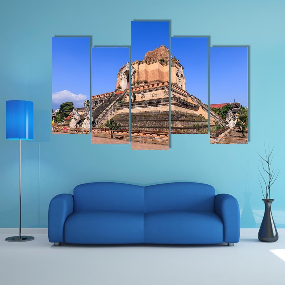 Wat Chedi Luang Temple In Chiang Mai Canvas Wall Art-5 Pop-Gallery Wrap-47" x 32"-Tiaracle