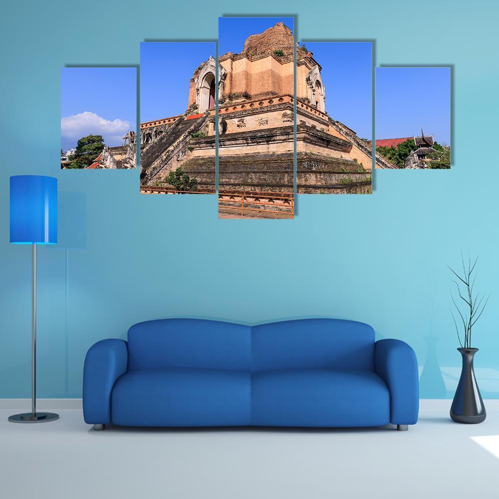 Wat Chedi Luang Temple In Chiang Mai Canvas Wall Art-5 Star-Gallery Wrap-62" x 32"-Tiaracle