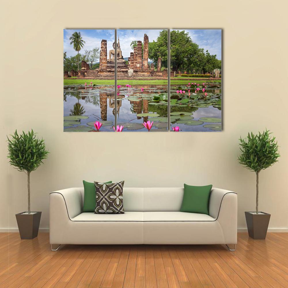 Wat Mahathat in Sukhothai Historical Park Thailand Canvas Wall Art-3 Horizontal-Gallery Wrap-25" x 16"-Tiaracle