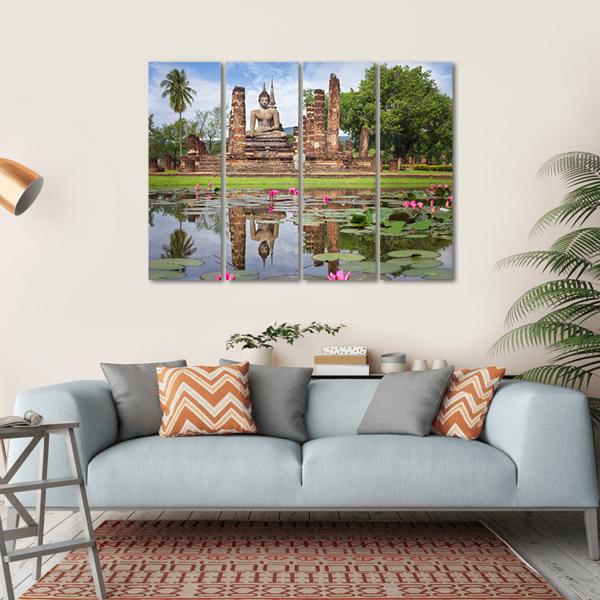 Wat Mahathat in Sukhothai Historical Park Thailand Canvas Wall Art-4 Horizontal-Gallery Wrap-34" x 24"-Tiaracle