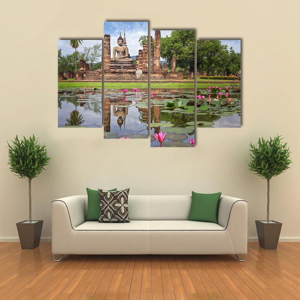 Wat Mahathat in Sukhothai Historical Park Thailand Canvas Wall Art-4 Pop-Gallery Wrap-34" x 20"-Tiaracle