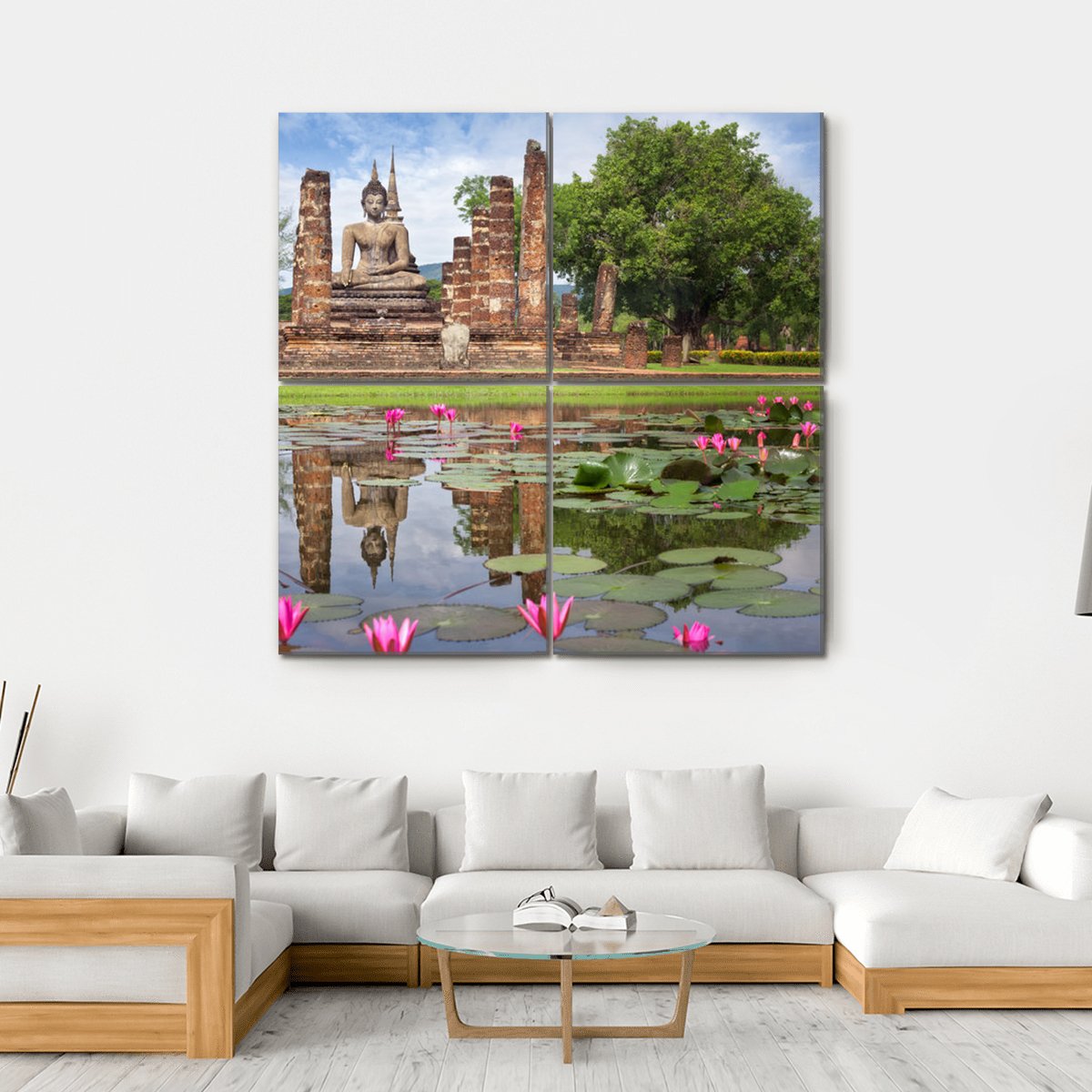 Wat Mahathat in Sukhothai Historical Park Thailand Canvas Wall Art-4 Square-Gallery Wrap-17" x 17"-Tiaracle