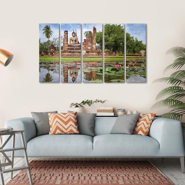 Wat Mahathat in Sukhothai Historical Park Thailand Canvas Wall Art-5 Horizontal-Gallery Wrap-22" x 12"-Tiaracle