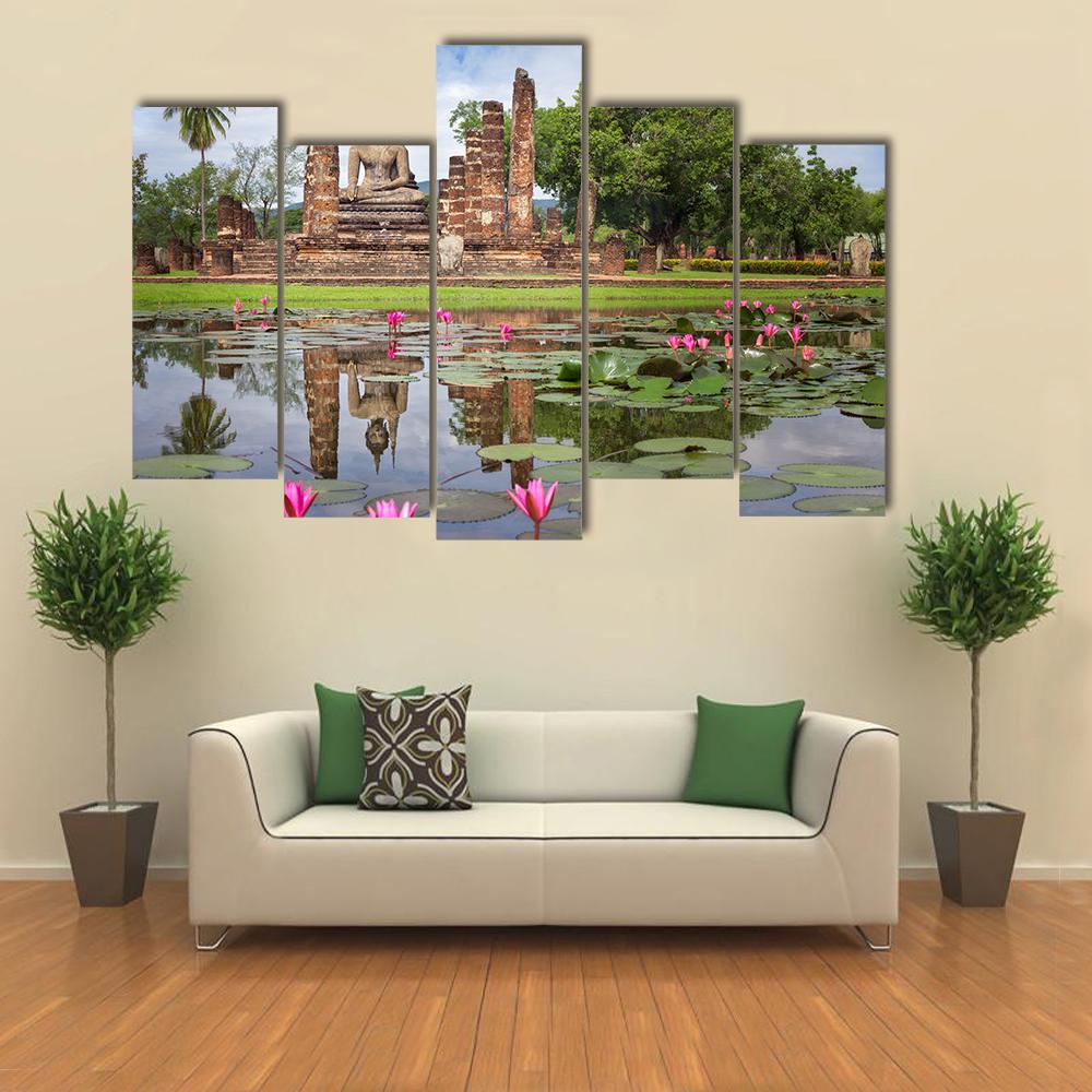 Wat Mahathat in Sukhothai Historical Park Thailand Canvas Wall Art-5 Pop-Gallery Wrap-32" x 21"-Tiaracle
