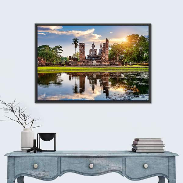 Wat Mahathat Temple In Thailand Canvas Wall Art-1 Piece-Floating Frame-24" x 16"-Tiaracle