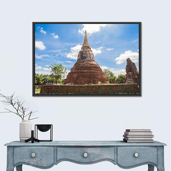 Wat Mahathat Temple In Thailand Canvas Wall Art-1 Piece-Floating Frame-24" x 16"-Tiaracle