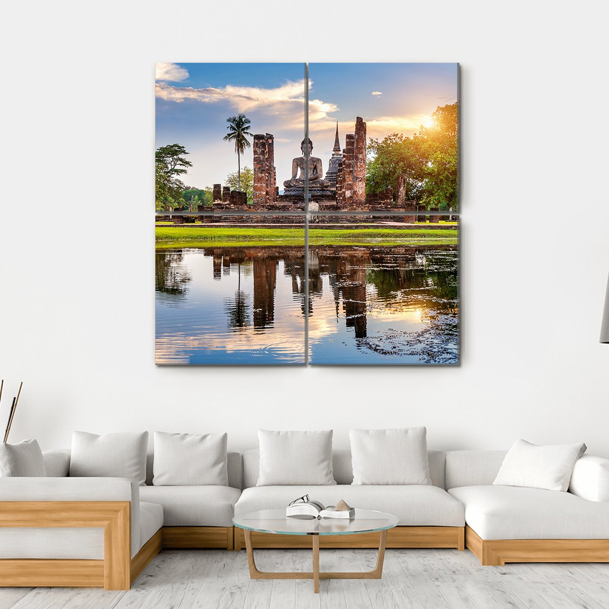 Wat Mahathat Temple In Thailand Canvas Wall Art-4 Square-Gallery Wrap-17" x 17"-Tiaracle