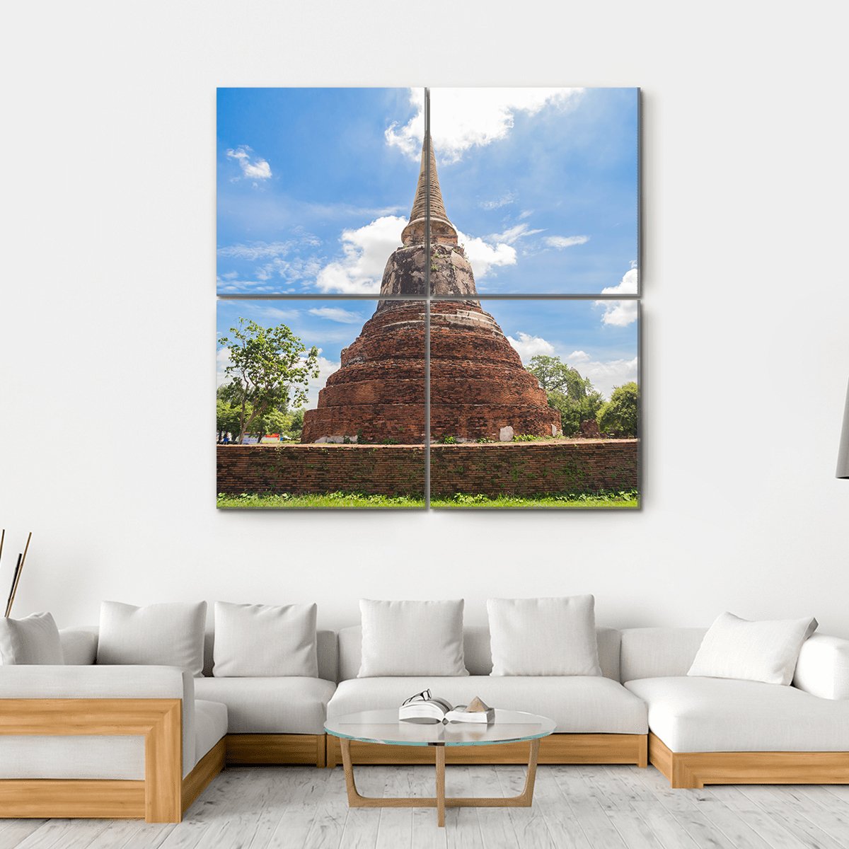 Wat Mahathat Temple In Thailand Canvas Wall Art-4 Square-Gallery Wrap-17" x 17"-Tiaracle
