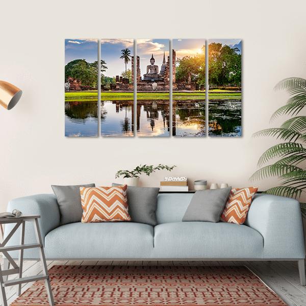 Wat Mahathat Temple In Thailand Canvas Wall Art-5 Horizontal-Gallery Wrap-22" x 12"-Tiaracle