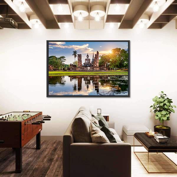 Wat Mahathat Temple In Thailand Canvas Wall Art-5 Horizontal-Gallery Wrap-22" x 12"-Tiaracle