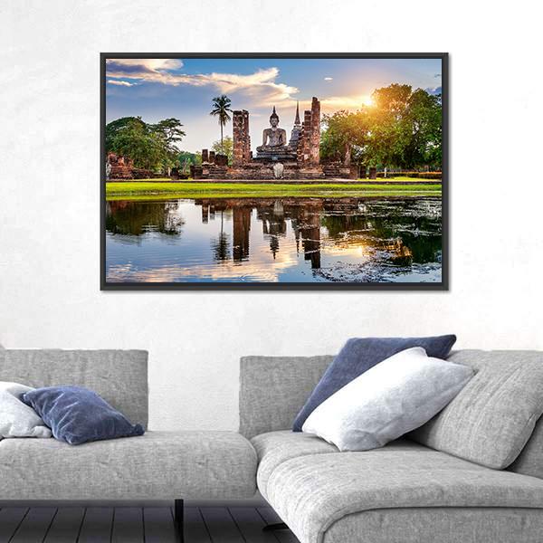 Wat Mahathat Temple In Thailand Canvas Wall Art-5 Horizontal-Gallery Wrap-22" x 12"-Tiaracle