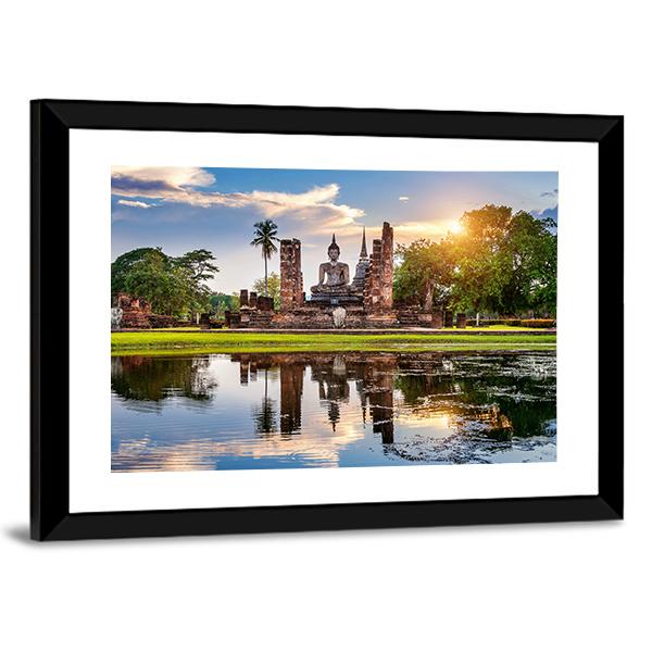 Wat Mahathat Temple In Thailand Canvas Wall Art-5 Horizontal-Gallery Wrap-22" x 12"-Tiaracle