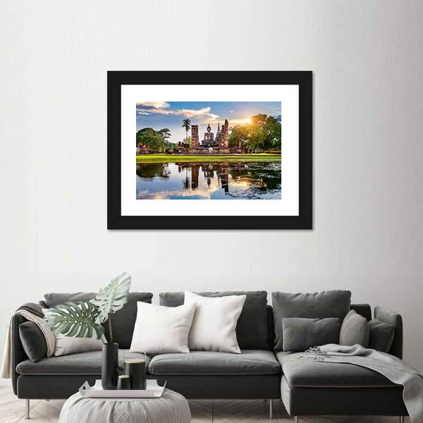 Wat Mahathat Temple In Thailand Canvas Wall Art-5 Horizontal-Gallery Wrap-22" x 12"-Tiaracle