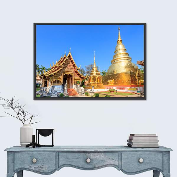 Wat Phra Singh Woramahawihan In Chiang Mai Canvas Wall Art-1 Piece-Floating Frame-24" x 16"-Tiaracle