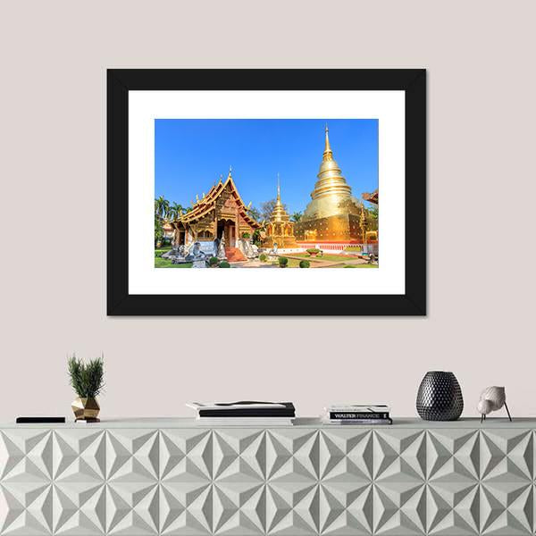 Wat Phra Singh Woramahawihan In Chiang Mai Canvas Wall Art-1 Piece-Framed Print-20" x 16"-Tiaracle