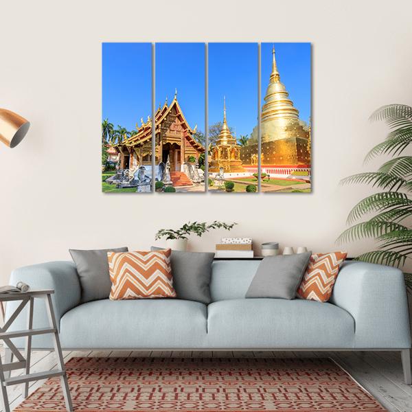 Wat Phra Singh Woramahawihan In Chiang Mai Canvas Wall Art-4 Horizontal-Gallery Wrap-34" x 24"-Tiaracle