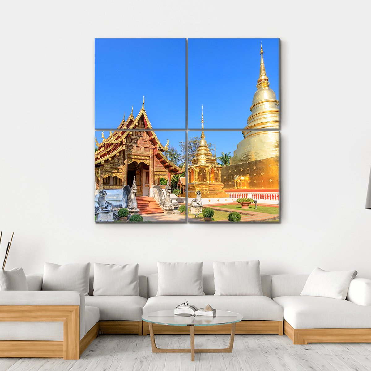 Wat Phra Singh Woramahawihan In Chiang Mai Canvas Wall Art-4 Square-Gallery Wrap-17" x 17"-Tiaracle