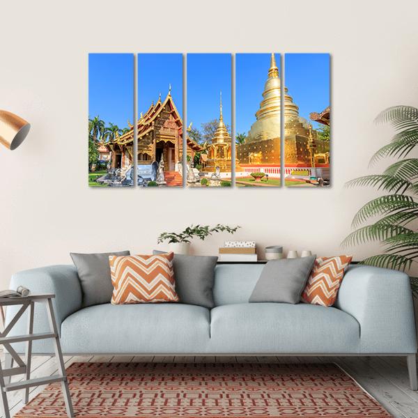 Wat Phra Singh Woramahawihan In Chiang Mai Canvas Wall Art-5 Horizontal-Gallery Wrap-22" x 12"-Tiaracle