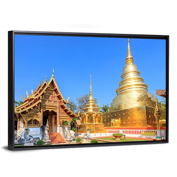 Wat Phra Singh Woramahawihan In Chiang Mai Canvas Wall Art-3 Horizontal-Gallery Wrap-25" x 16"-Tiaracle
