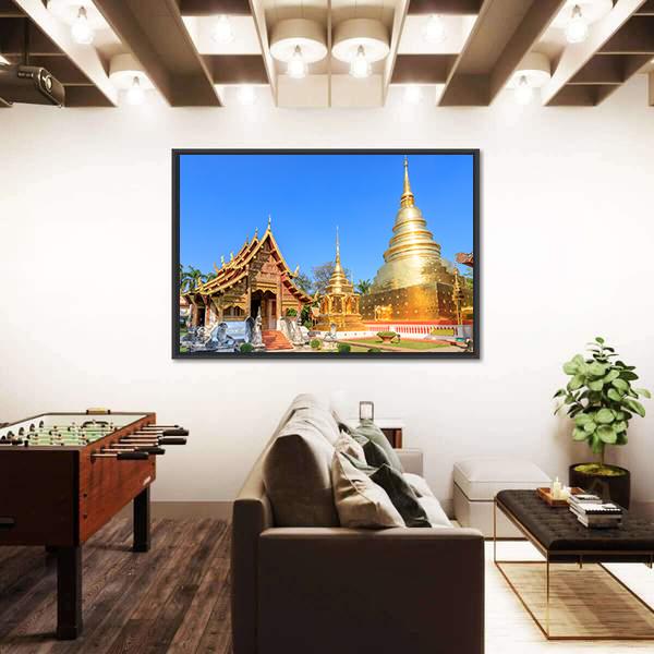 Wat Phra Singh Woramahawihan In Chiang Mai Canvas Wall Art-3 Horizontal-Gallery Wrap-25" x 16"-Tiaracle