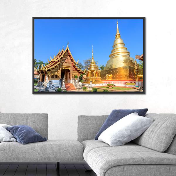 Wat Phra Singh Woramahawihan In Chiang Mai Canvas Wall Art-3 Horizontal-Gallery Wrap-25" x 16"-Tiaracle