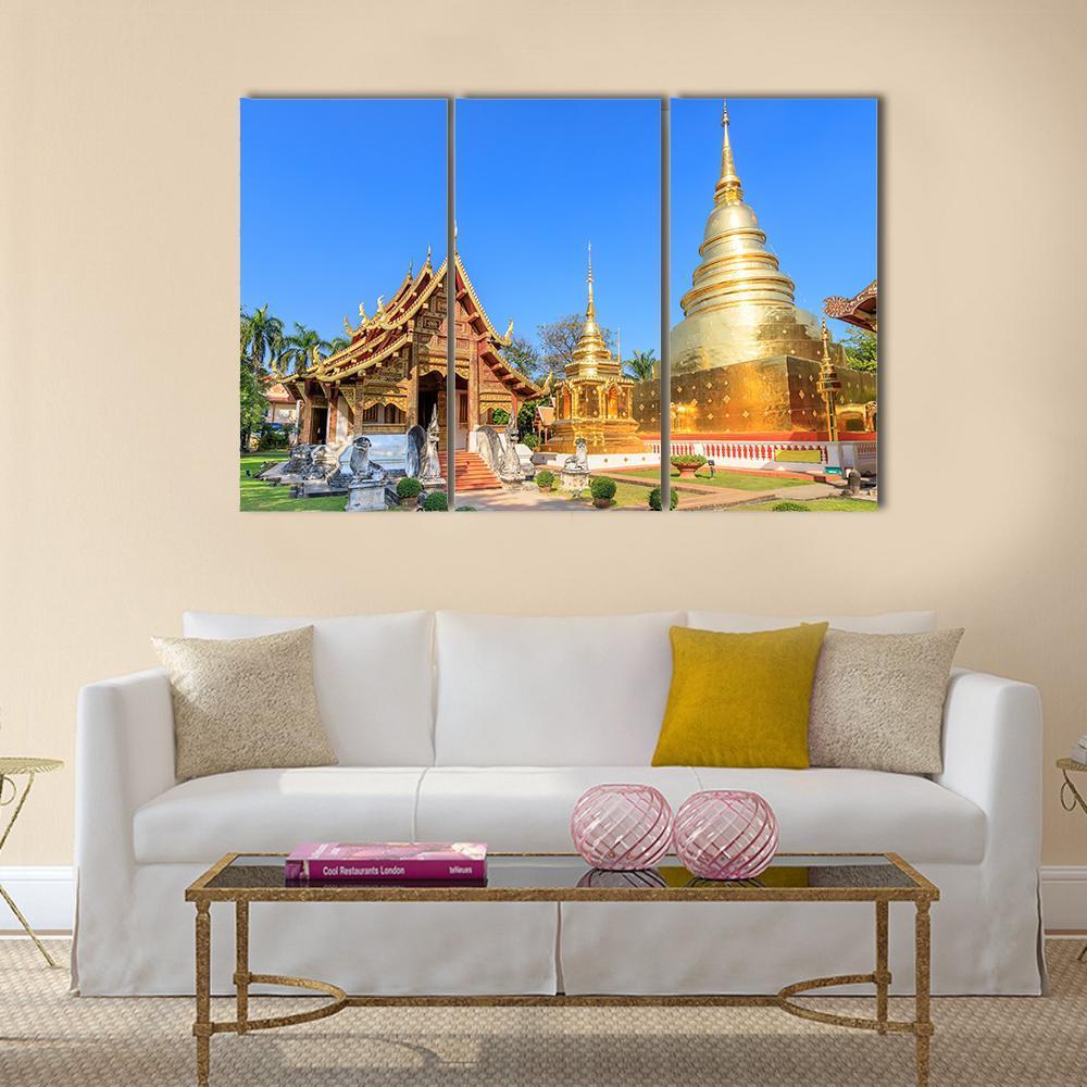 Wat Phra Singh Woramahawihan In Chiang Mai Canvas Wall Art-3 Horizontal-Gallery Wrap-37" x 24"-Tiaracle