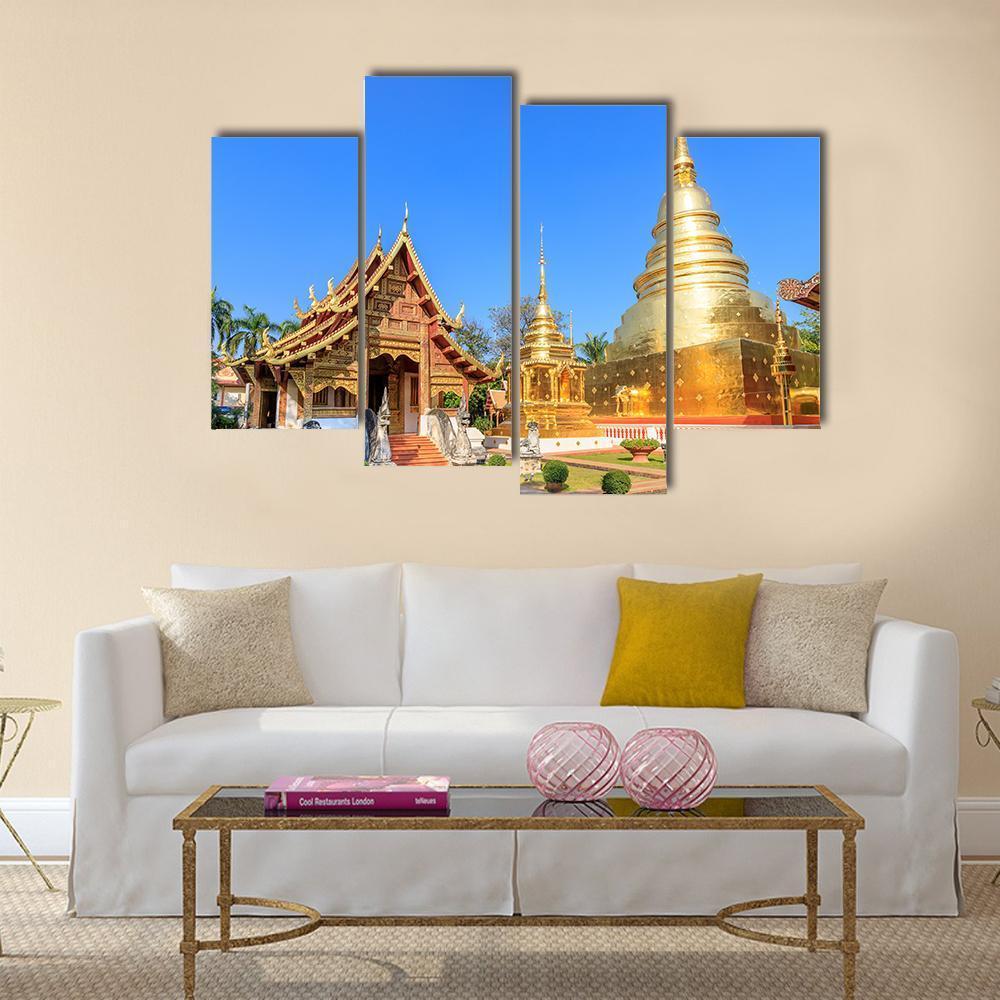 Wat Phra Singh Woramahawihan In Chiang Mai Canvas Wall Art-4 Pop-Gallery Wrap-50" x 32"-Tiaracle